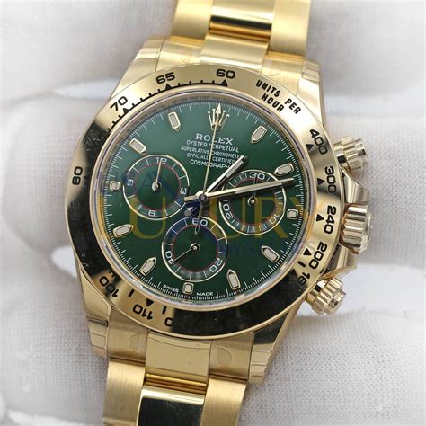 yellow gold rolex daytona green dial|rolex daytona 18k yellow gold.